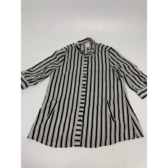 Beau Chemise Blouse Button Up Striped White/Black S Women's A62 - Picture 1 of 6